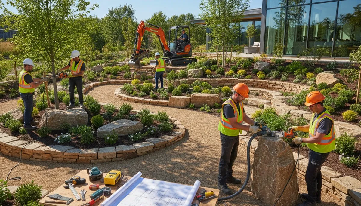 Arbor Tree Care landscape design team planning Richmond, VA yard with trees and hardscape details