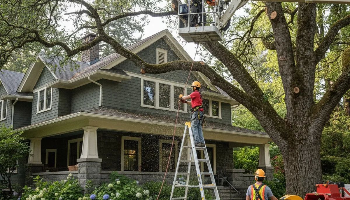 Tree service crew in Richmond, VA trimming trees for safe, professional property care
