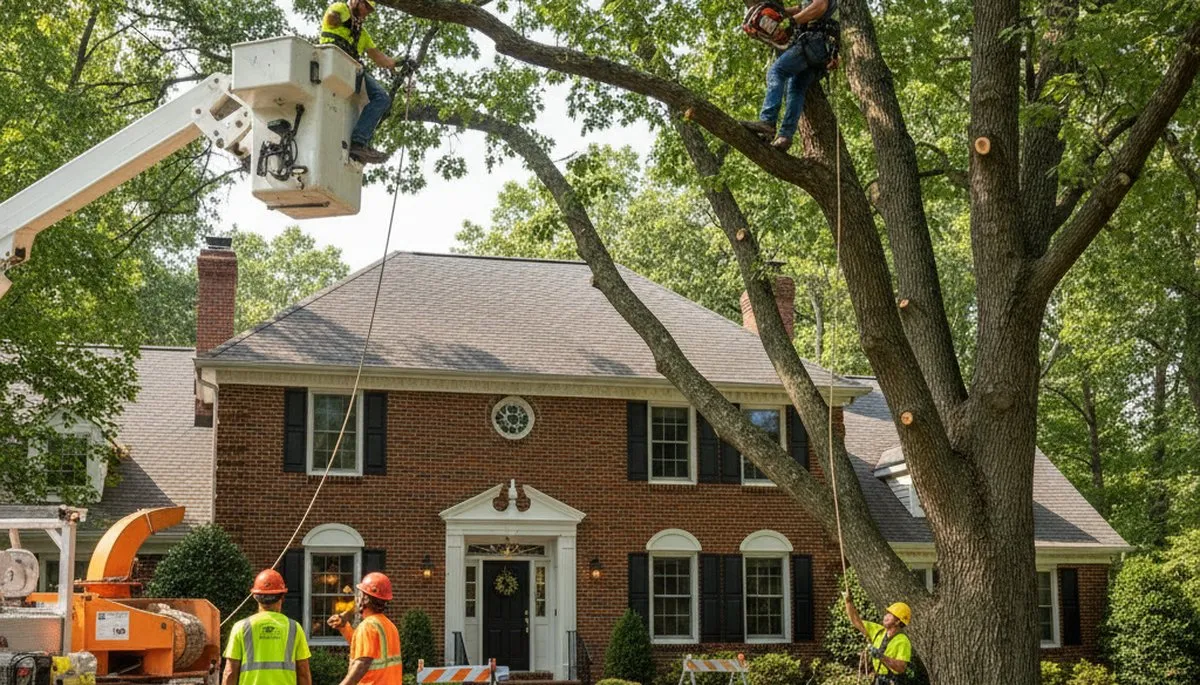 Tree service crew trimming a tree in Richmond, VA for safe, professional property maintenance
