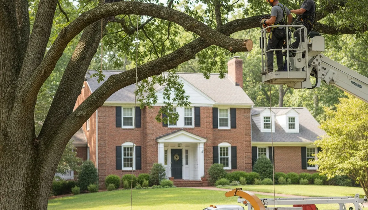 Tree service crew trimming trees in Richmond, VA for safe, professional property care