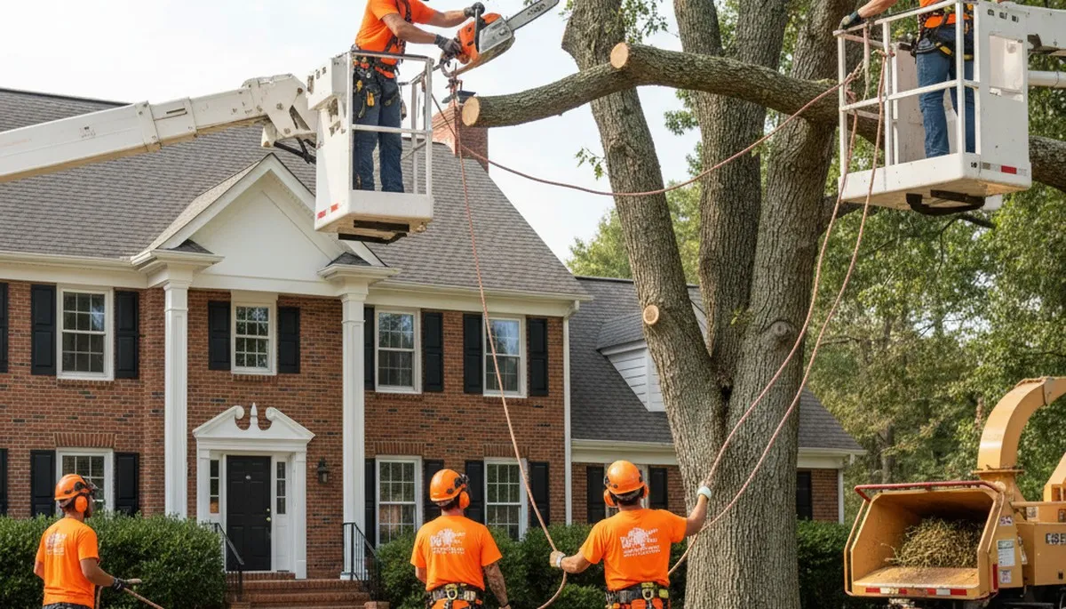 Tree service crew in Richmond, VA providing professional tree trimming for a local property