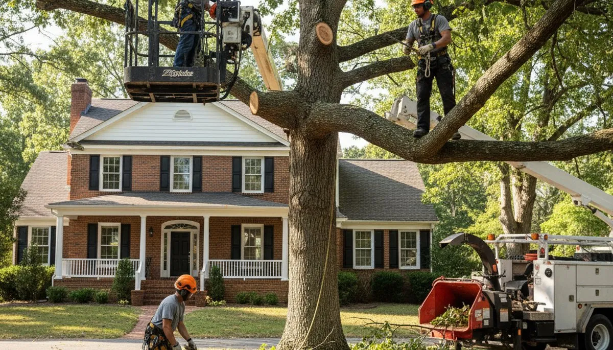 Tree service crew trimming trees in Richmond, VA for safe, professional property care