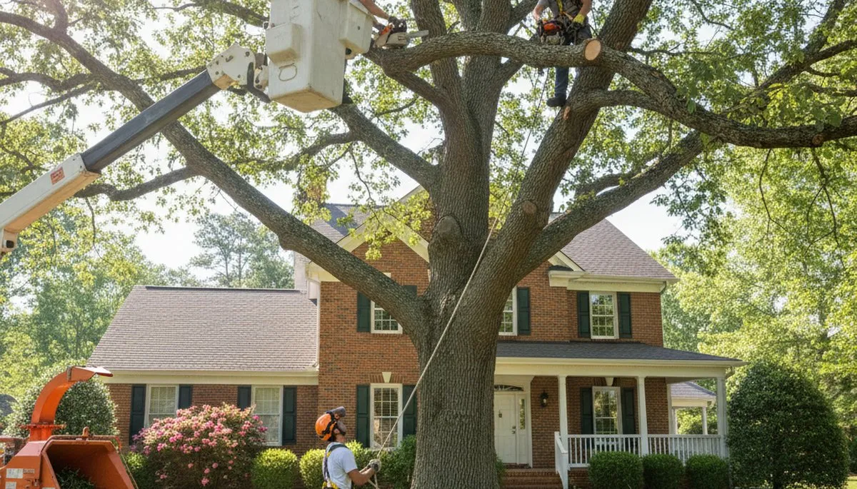 Tree service crew trimming trees in Richmond, VA for safe, professional property care