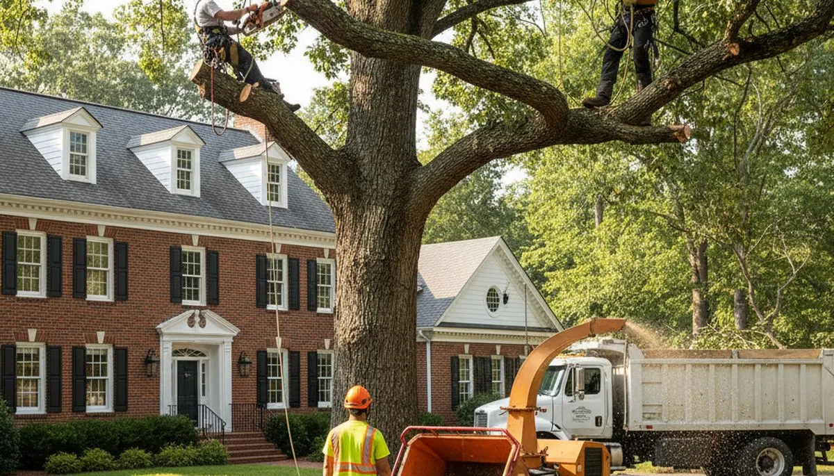 Tree service crew trimming trees in Richmond, VA for safe, healthy landscapes